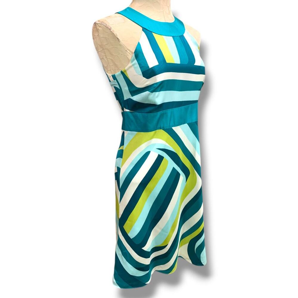 Size 2 Ann Taylor Silk Retro Print A-Line Dress Mod Halter